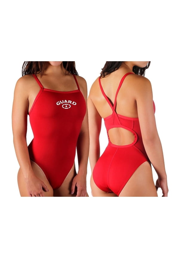 Women's Guard Polyester Thin Strap One Piece Swimsuit (FGP01A) - Red - 34