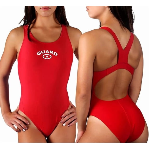 Adoretex Women's Guard Wide Strap Racerback One Piece Swimsuit, Athletic Splice Bathing Suit for Girls and Women (FGS02) - Red - 48