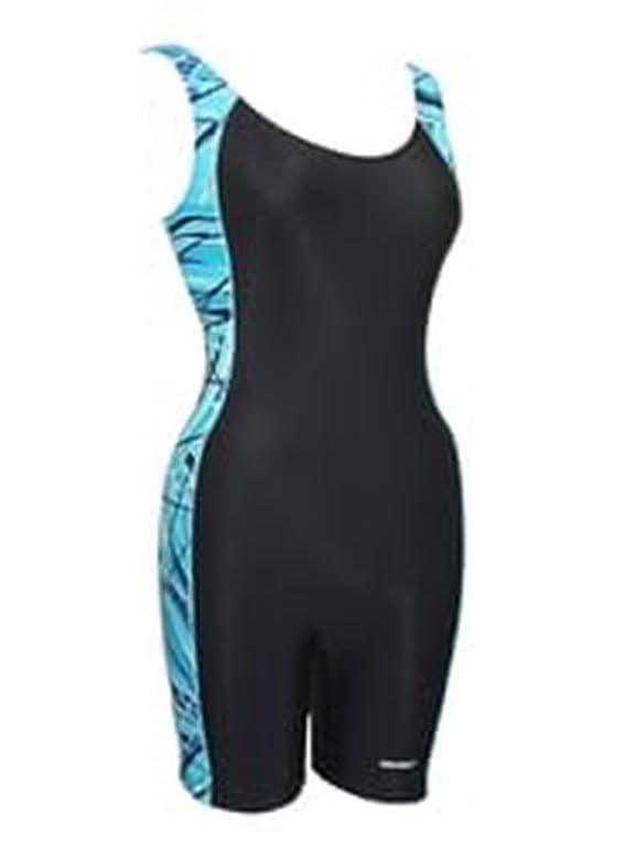 Women's Plus Size Unitard Swimsuit, Water Aerobic Boyleg Bathing Suit Size 20-24 - FU006P - Black/Teal-22