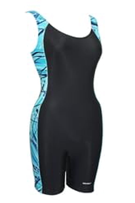 Women's Plus Size Unitard Swimsuit, Water Aerobic Boyleg Bathing Suit Size 20-24 - FU006P - Black/Teal-22