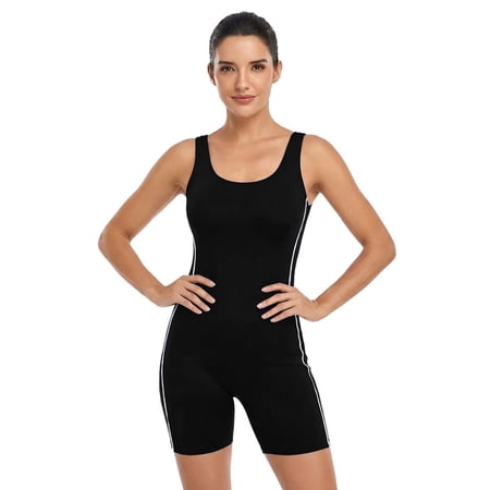 Adoretex Women's Polyester Unitard Swimsuit, Boyleg Unitard Bathing Suits for Water Aerobics, Fitness or Lap Swimming (FP003) - Black - 16