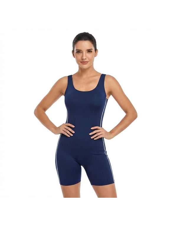 Women's Polyester Unitard Swimsuit, Boyleg Unitard Bathing Suits for Water Aerobics, Fitness or Lap Swimming (FP003) - Navy - 16