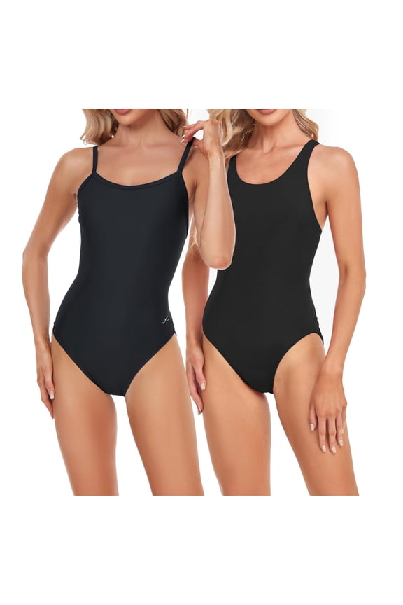 Girl's/Women's Polyester Solid Pro One-Piece Athletic Sports Racing Swimsuit, Design for Swim Team Practice Racing Swimsuit (FP002)-Black-26