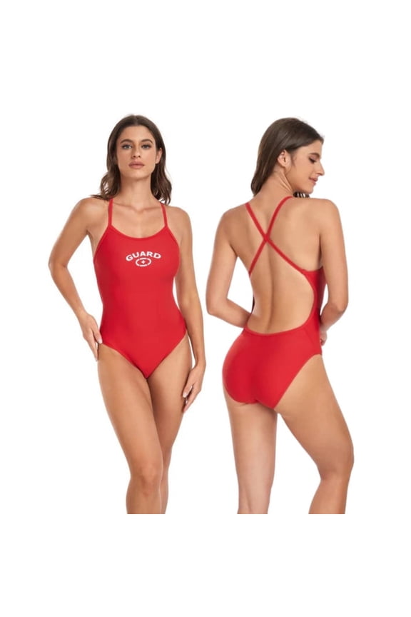 Girl's/Women's Guard Cross Back One Piece Swimsuit (FGP07) - Red - 32