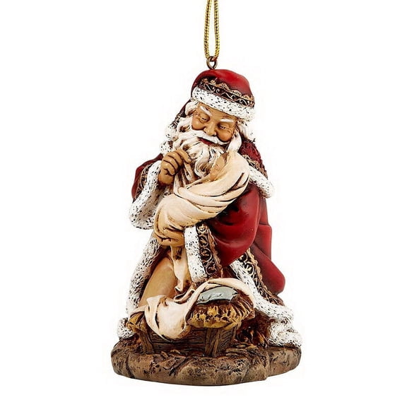 Religious Gifts Kneeling Santa with Infant Figurine Resin Christmas Tree Ornament, 5 Inch
