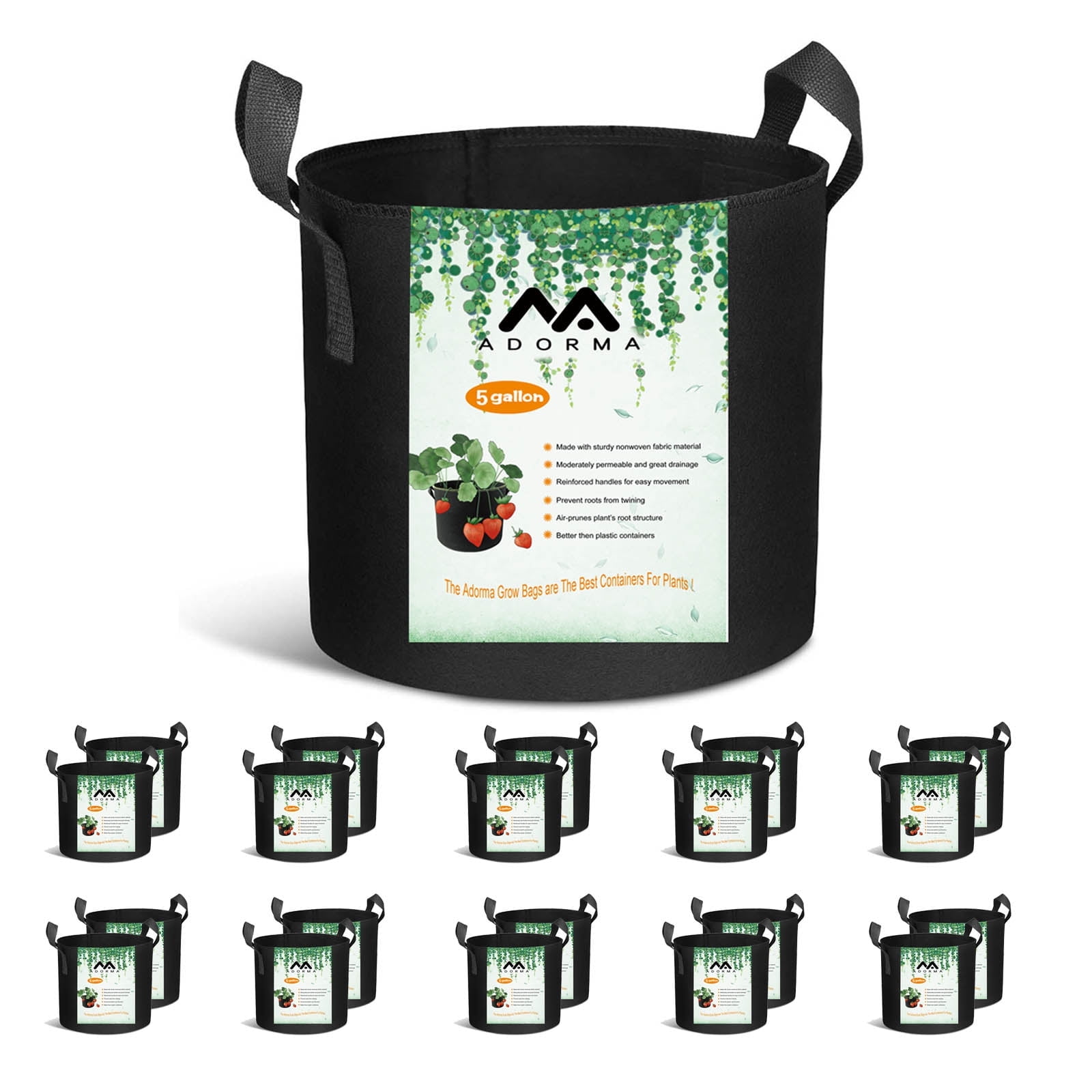 Adorma Large 20-Pack 5 Gallon Cloth Grow Bags, Heavy Duty Aeration ...