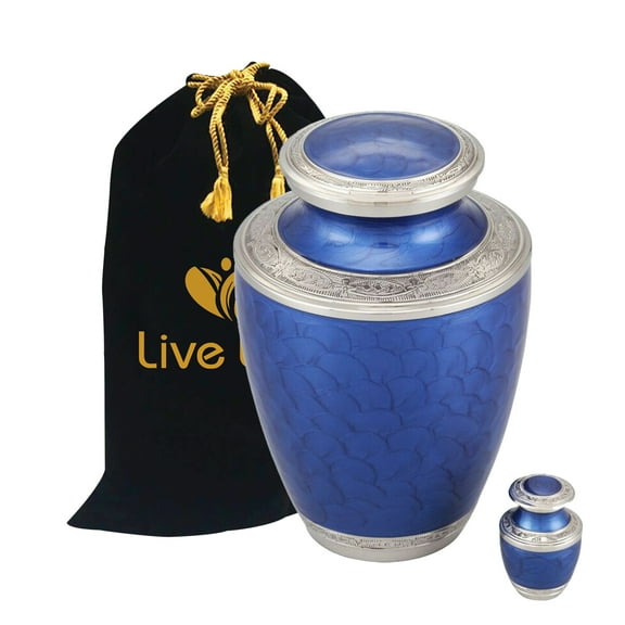 Adorn Cremation Urn - Adult Funeral Urn - Solid Brass Funeral Urn - Handcrafted Adult Funeral Urn for Ashes -Affordable Urn Deal with Free Keepsake (Blue)