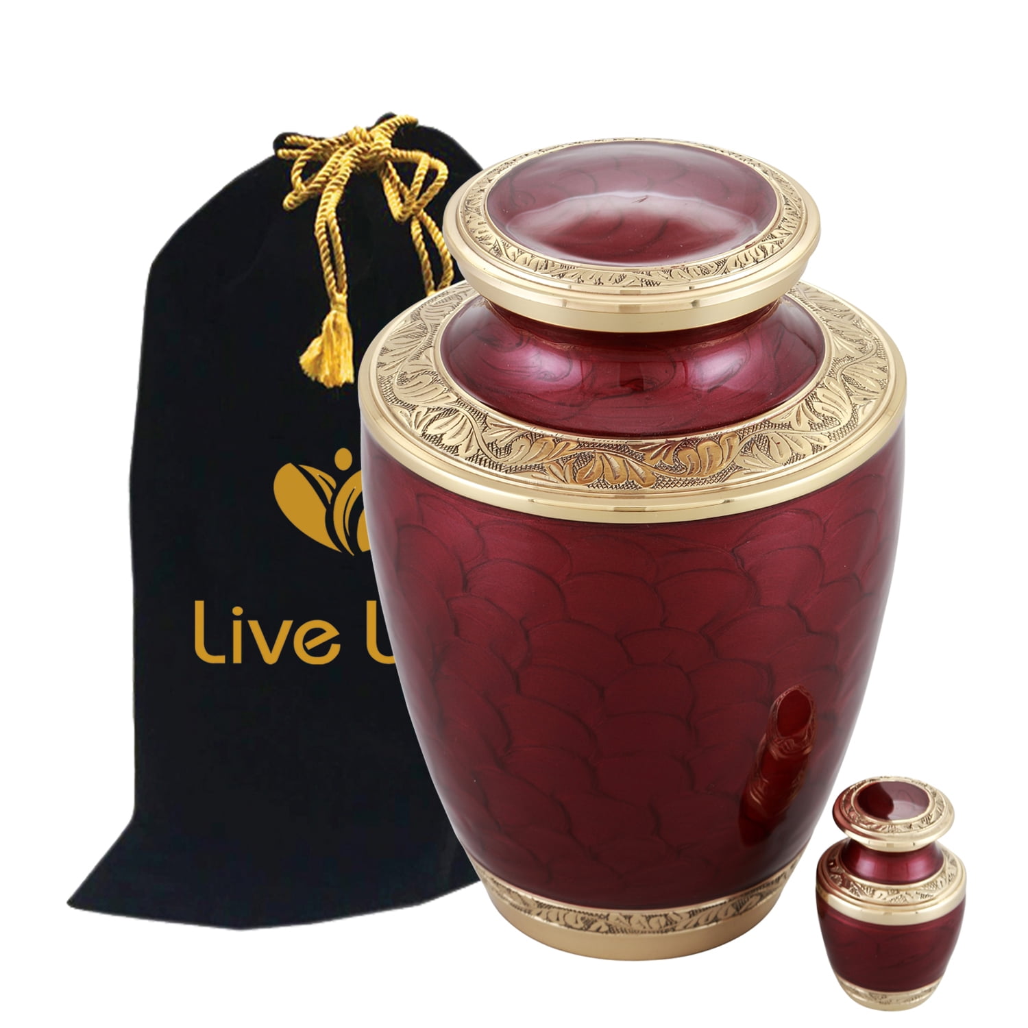 Adorn Cremation Urn - Adult Funeral Urn - Solid Brass Funeral Urn - Handcrafted Adult Funeral Urn for Ashes -Affordable Urn Deal with Free Keepsake (Red)