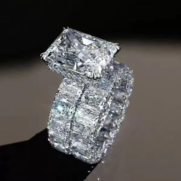 Adorn Your Lady with TheJewelryHut Fancy Designer Antique Retro Vintage-Inspired Victorian Style White Color Crystalline Silver Eternity Engagement Ring and Wedding Band