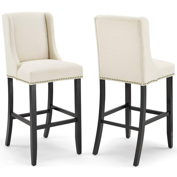 Baron Bar Stool Upholstered Fabric Set of 2,Beige
