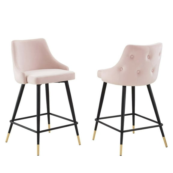 Modway Adorn 25.5" Tufted Velvet Counter Stool in Black/Pink (Set of 2)