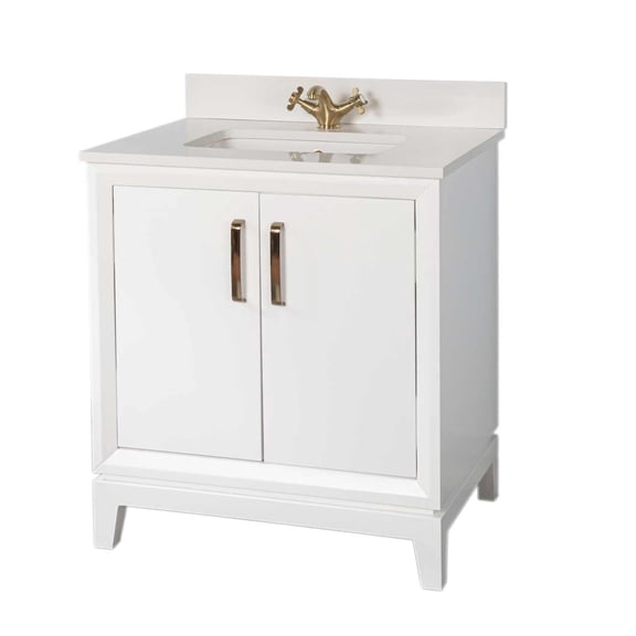 Adorn Vanity Fabia Collection White 30 inch Bathroom Vanity with Quartz Countertop and Undermount Ceramic Sink
