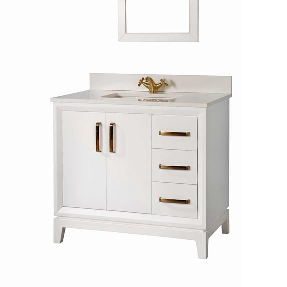Adorn Vanity Fabia Collection White 36 inch Bathroom Vanity with Quartz Countertop and Undermount Ceramic Sink