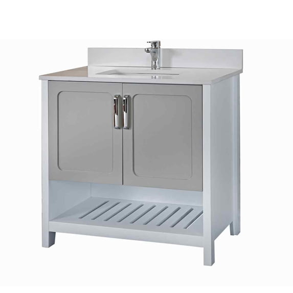 Adorn Vanity Florin Collection Gray 36 inch Bathroom Vanity with Quartz Countertop and Undermount Ceramic Sink
