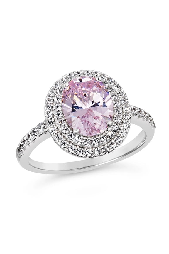 Adorn Yourself with TheJewelryHut Fancy Designer Antique Retro Vintage Inspired Halo Style Pink and white Color Crystalline Silver Anniversary Ring