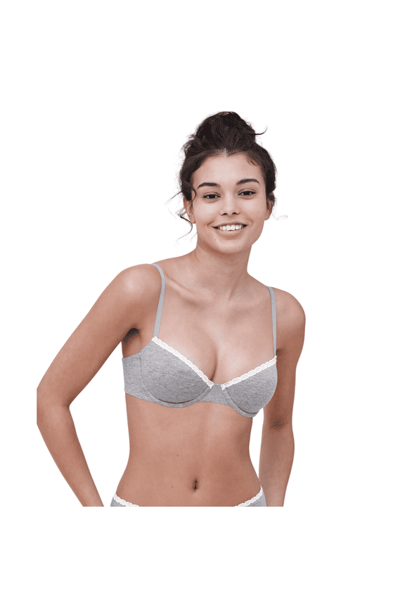 Adorned Cotton Underwire Bra Heather Grey/Ivory 30DDD