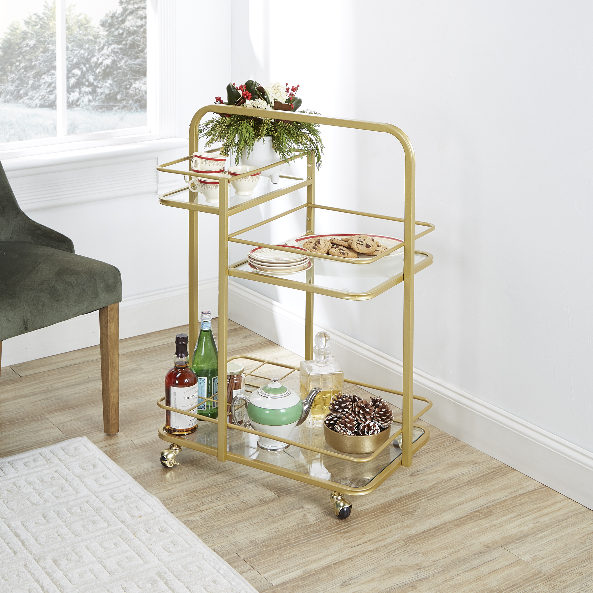 Adornments Gold Metal Serving Barcart with 3 Glass Shelves - image 1 of 6