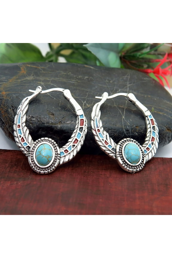 Adornments Vintage Boho Turquoise Gemstone Drop Dangle Hooks Earrings Wedding Engagement