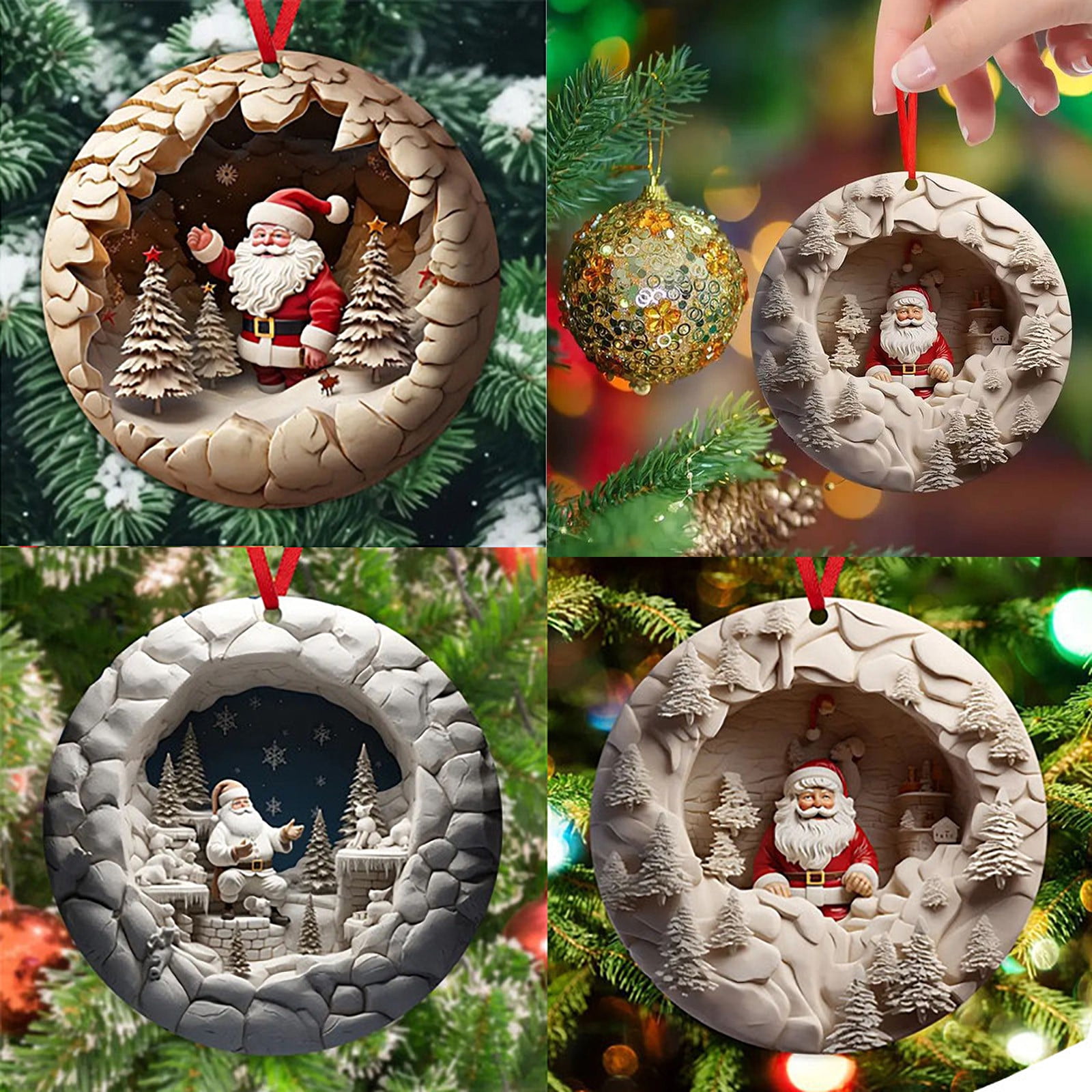 Adorno colgante de Papá Noel con efecto tridimensional, acrílico, plano, para coche, decoración navideña, 3 unidades, 2024