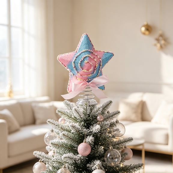 Adorno estrella brillante ensueño la cima del árbol Navidad estrella cuentas colores caramelo lazo alfiler y base resorte metal Dulce decoración navideña halloween decor