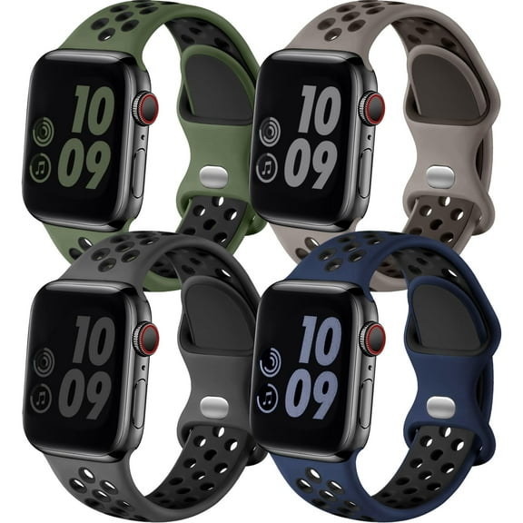 Adorve 4 Pack Compatible with Apple Watch Band 38mm/40mm/41mm/42mm(Series 10) S/M Women Men,Breathable Sport Silicone Strap,Blue White/WhiteBlack/BlackGray/RedBlack