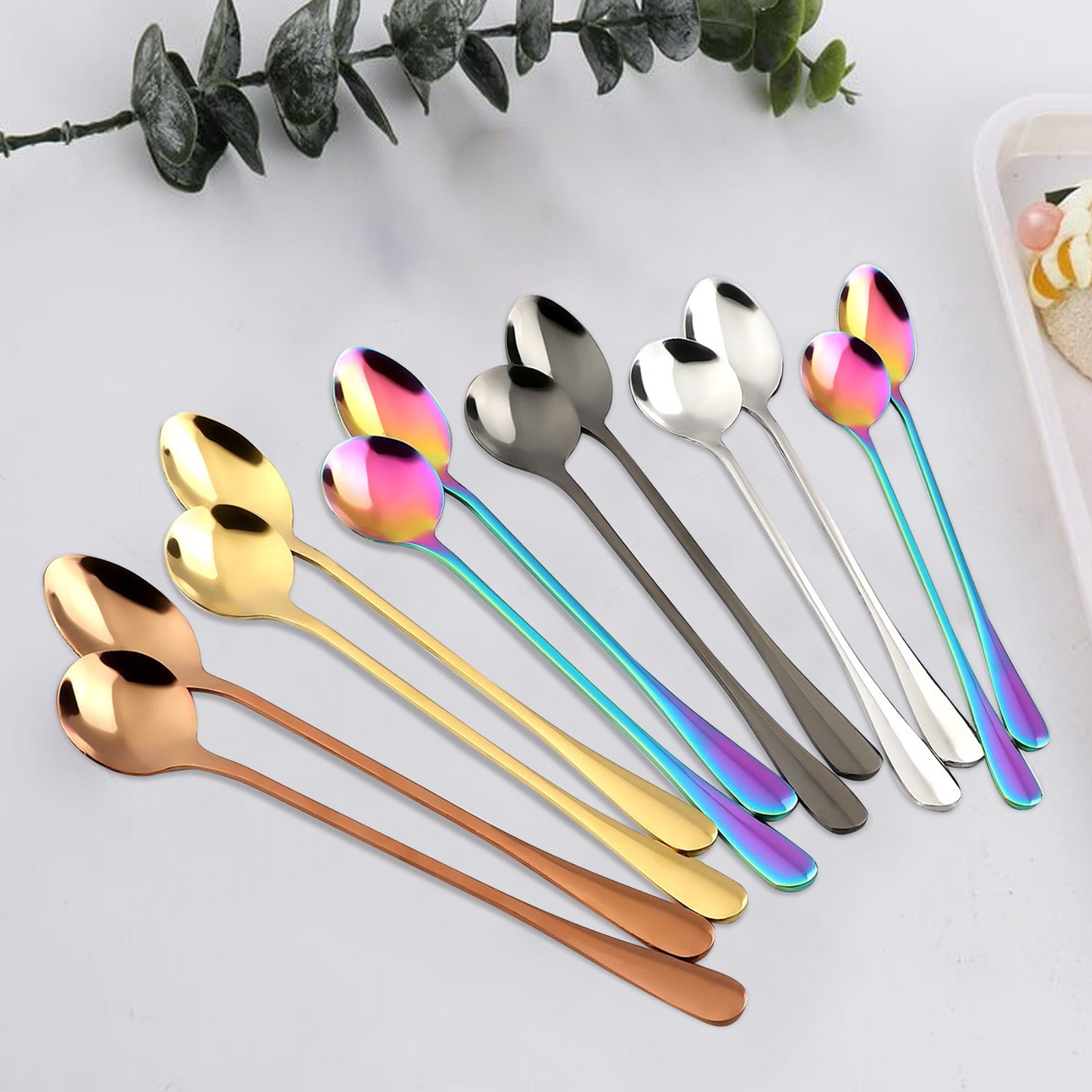 Adoug! Stainless Steel Bowl Long Handle Stainless Steel Spoon Ice