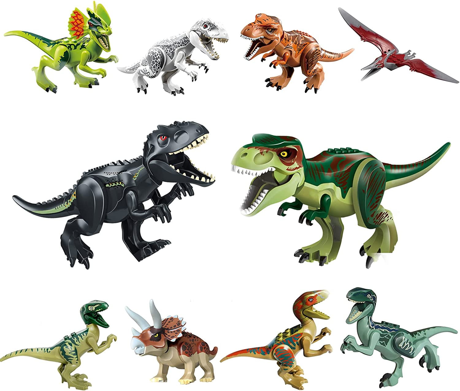 Adove 10 Pack Jurassic Dinosaurs Playset, 2 Large(11") + 8 Small(5