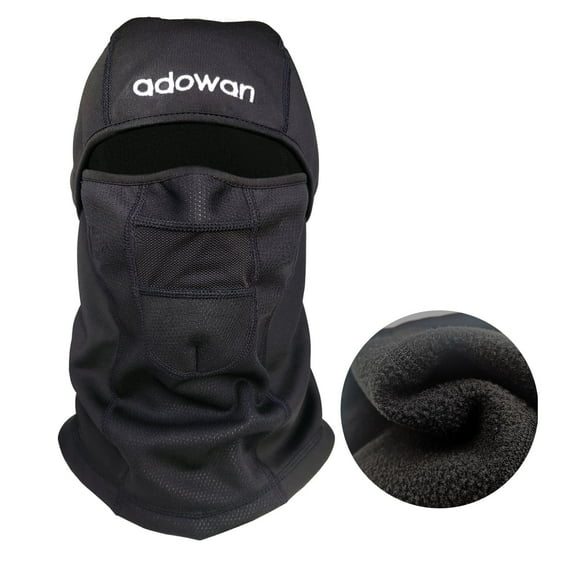 Adowan Unisex Balaclava Ski Mask- Fleece Thermal Breathable Winter Gear Neck Warmer Windproof Cold Weather Face Mask, Black
