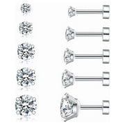 Adoyi Cartilage Earrings for Men, Stud Earrings for Women Girls 5 Pairs Cubic Zirconia Surgical Steel Helix Earrings