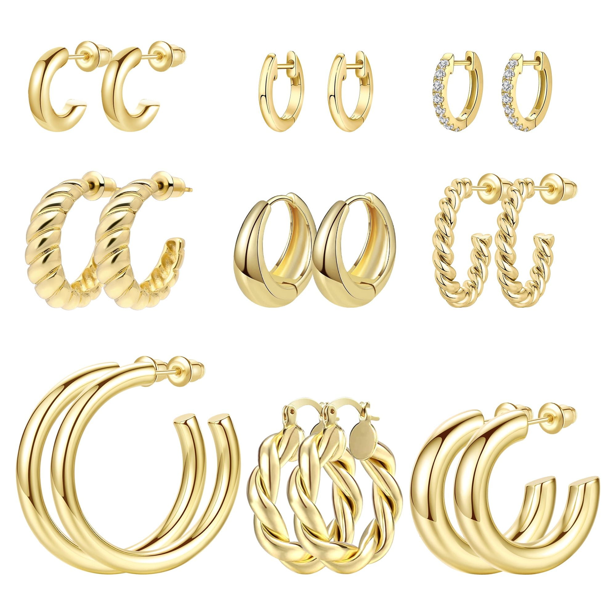 9CT Yellow & White Gold Two Row Wave Hoop Earrings – Herbert Marx