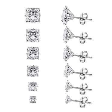Surgical Steel Ear Studs - Square Cubic Zirconia|Body Piercing Surgical Steel Ear Studs - Square Cubic Zirconia|Body Piercing