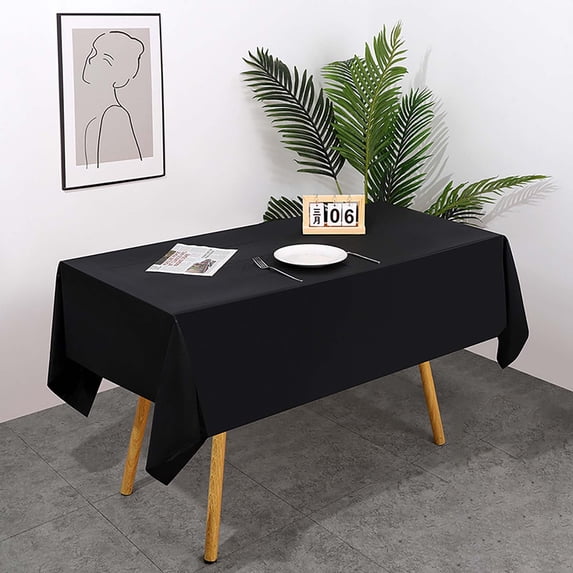 Adpan 54 x 73 in Plastic Tablecloth Disposable Rectangle Table Cover for Parties,Smooth Decorative Table Cloth,54x73.6In,Black