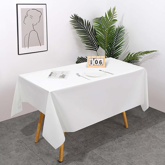 Adpan 54 x 73 in Plastic Tablecloth Disposable Rectangle Table Cover for Parties,Smooth Decorative Table Cloth,54x73.6In,White