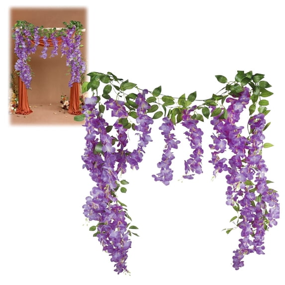 Adpan 6 Feet Artificial Wisteria Vines Hanging Floral Strings Light Purple for Home Garden Wedding Party Arch Background Decor,1PC,Purple