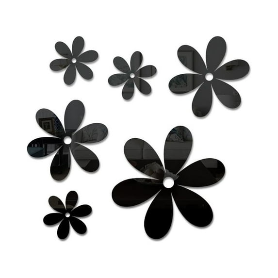 Adpan 6-Piece Acrylic Flower Wall Stickers Removable For Living Room Bedroom All-Season Home Decor DIY Multi-Color, Black