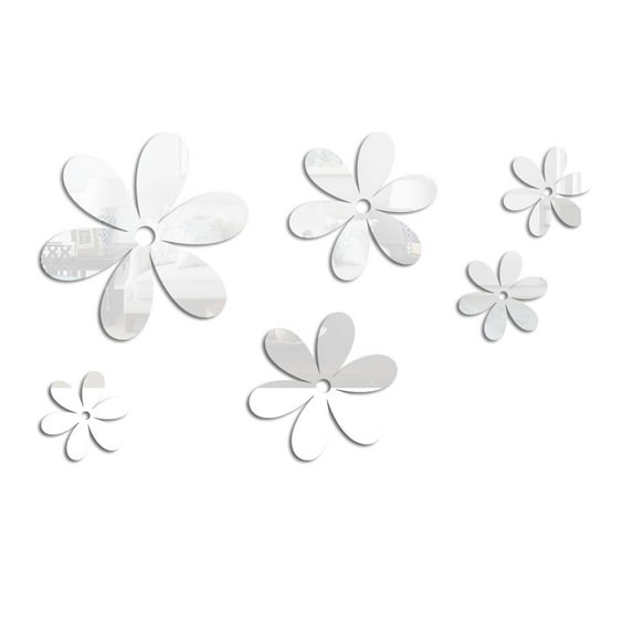Adpan 6-Piece Acrylic Flower Wall Stickers Removable For Living Room Bedroom All-Season Home Decor DIY Multi-Color, Silver