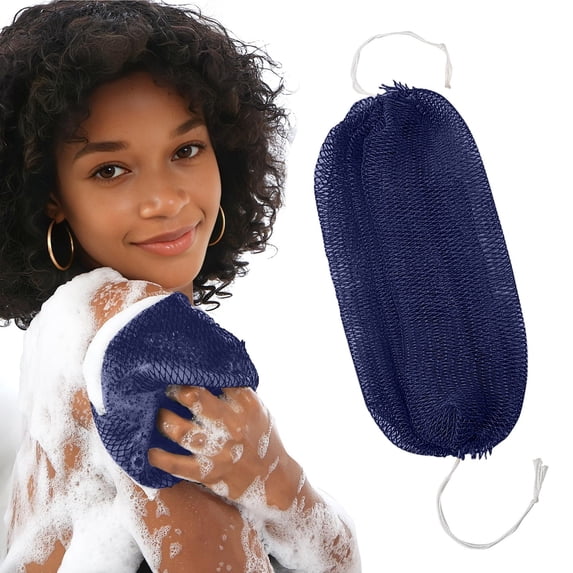 Adpan African Net Sponge Exfoliating Back Scrubber with Knots Afro Shower Scrub Exfoliator Washcloth for Body Care Daily Use Reusable,1PC,Blue