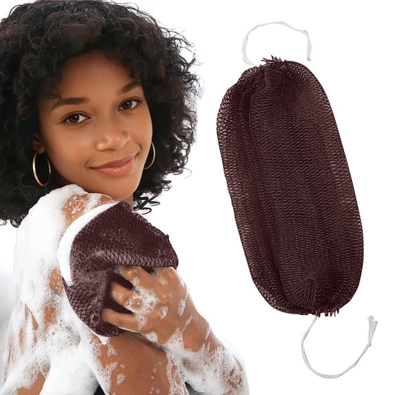 Adpan African Net Sponge Exfoliating Back Scrubber with Knots Afro Shower Scrub Exfoliator Washcloth for Body Care Daily Use Reusable,1PC,Coffee