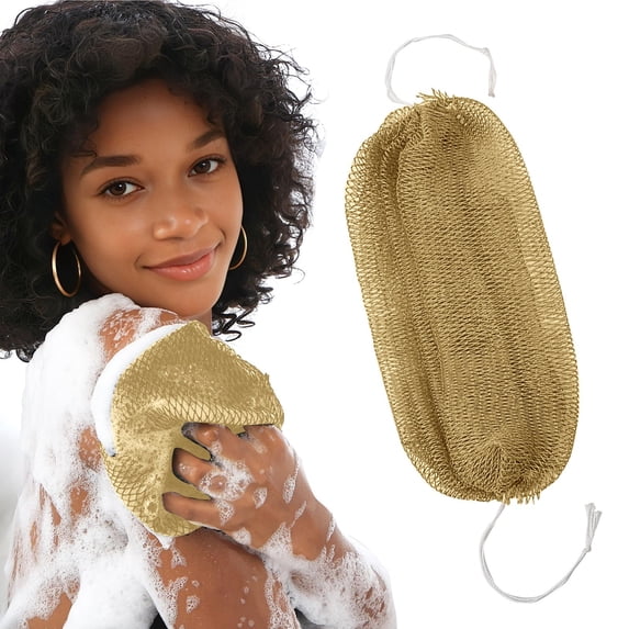 Adpan African Net Sponge Exfoliating Back Scrubber with Knots Afro Shower Scrub Exfoliator Washcloth for Body Care Daily Use Reusable,1PC,Khaki