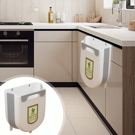 Adpan Foldable Hanging Trash Can with Cabinet Hook Wall Mounted Waste Basket Portable for Kitchen Bathroom Countertop Cleaning,7.9x8.5In,A