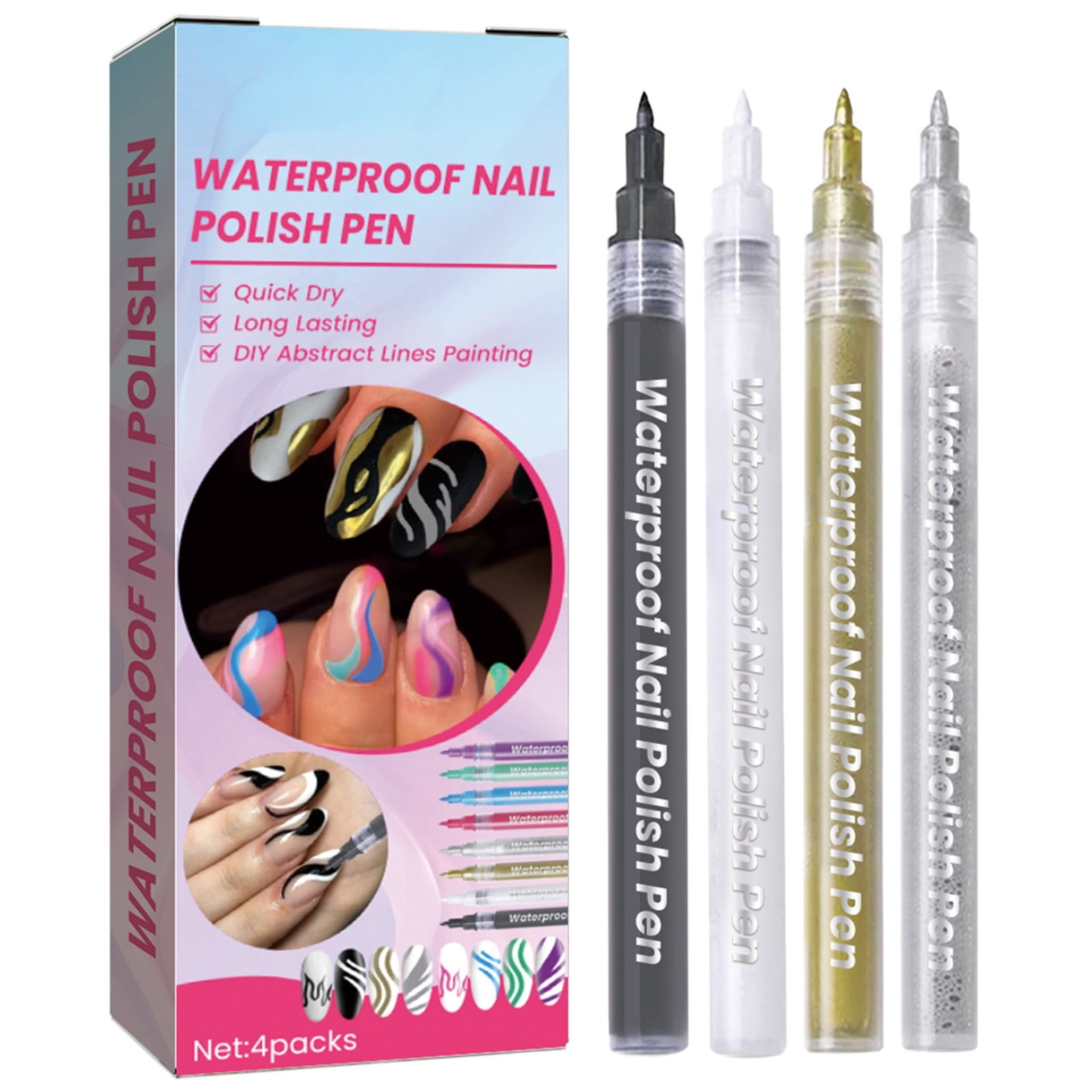 Adpan Nail Art Pens, 4 Pack 3D Nail Pens Nail Dots Dot Brushes Painting