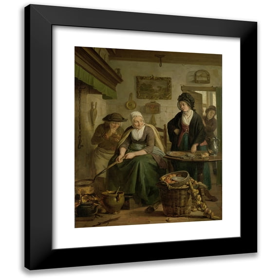 Adriaan de Lelie 12x14 Black Modern Framed Museum Art Print Titled - Woman Baking Pancakes (C. 1790 - C. 1810)