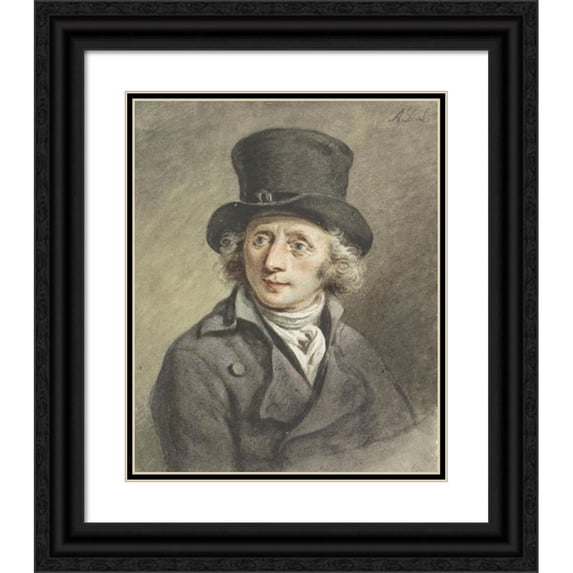 Adriaan de Lelie 12x14 Black Ornate Wood Framed Double Matted Museum Art Print Titled: Self -Portrait (1765 - 1820)