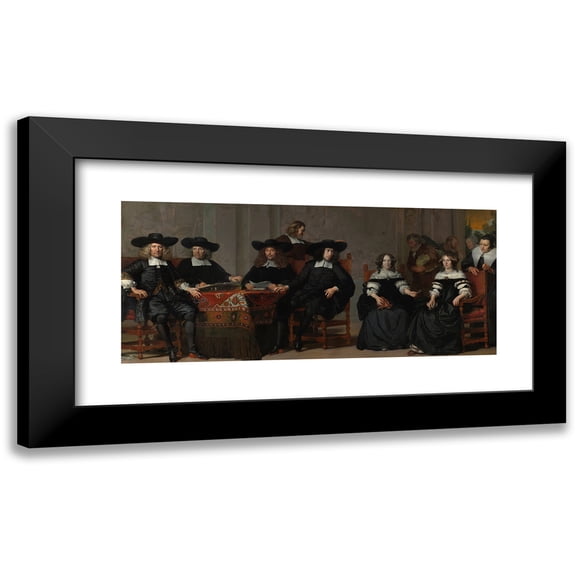 Adriaen Backer 24x13 Black Modern Framed Museum Art Print Titled - The Regents and Regents of the Old Men's and Women's Guest House (1676)