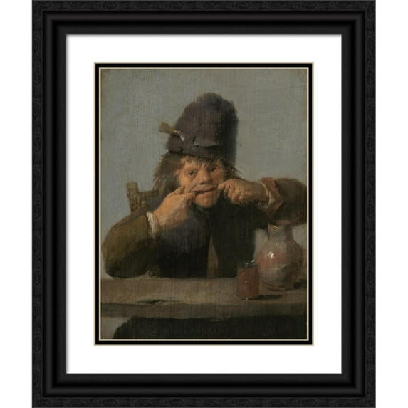 Adriaen Brouwer 19x24 Black Ornate Framed Double Matted Museum Art Print Titled: Youth Making a Face (C. 1632-1635)