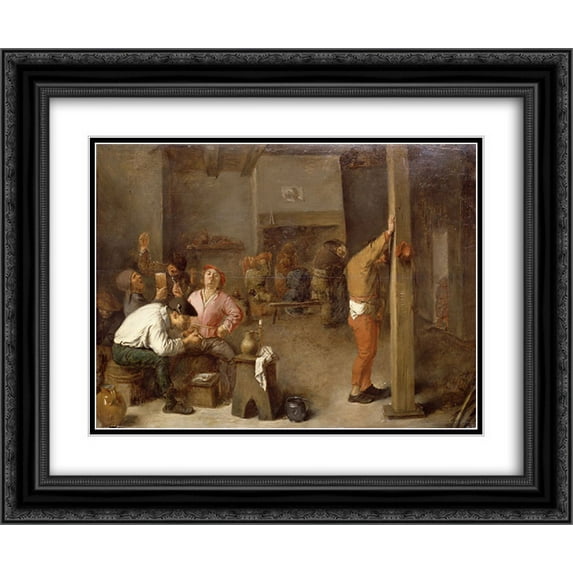 Adriaen Brouwer 2x Matted 24x20 Black Ornate Framed Art Print 'Interior of a Tavern'