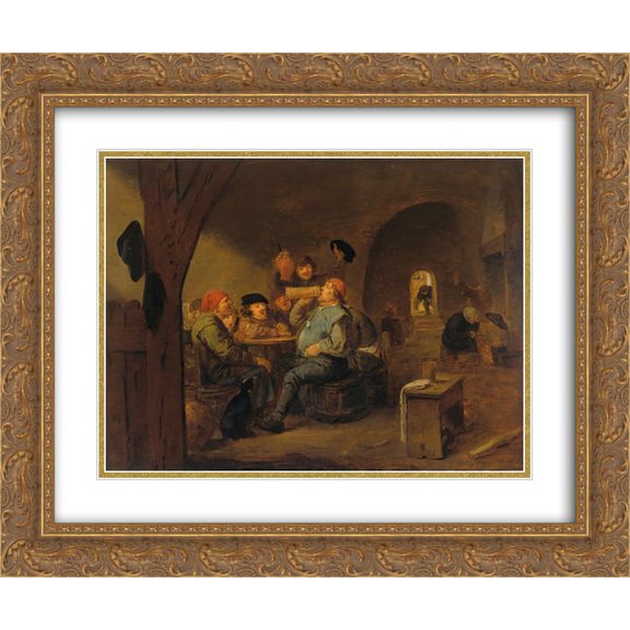 Adriaen Brouwer 2x Matted 24x20 Gold Ornate Framed Art Print 'The master of drinking'