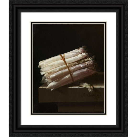 Adriaen Coorte 15x18 Black Ornate Wood Framed Double Matted Museum Art Print Titled - Still Life with Asparagus (1697)