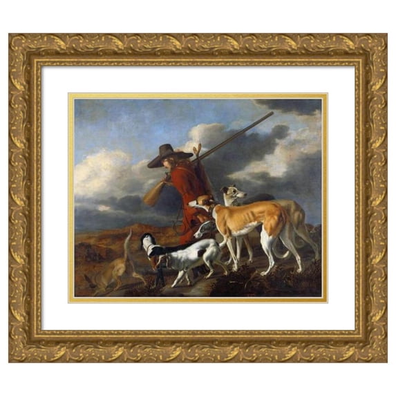 Adriaen Cornelisz Beeldemaker 14x12 Gold Ornate Wood Frame and Double Matted Museum Art Print Titled - The Hunter (1653)