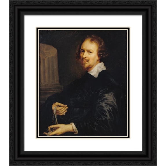 Adriaen Hanneman 20x23 Black Ornate Framed Double Matted Museum Art Print Titled: Portrait of a Man